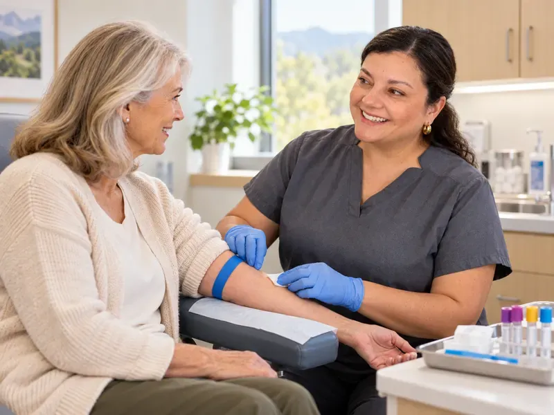 Clinician preparing a patient for a pre-treatment blood draw