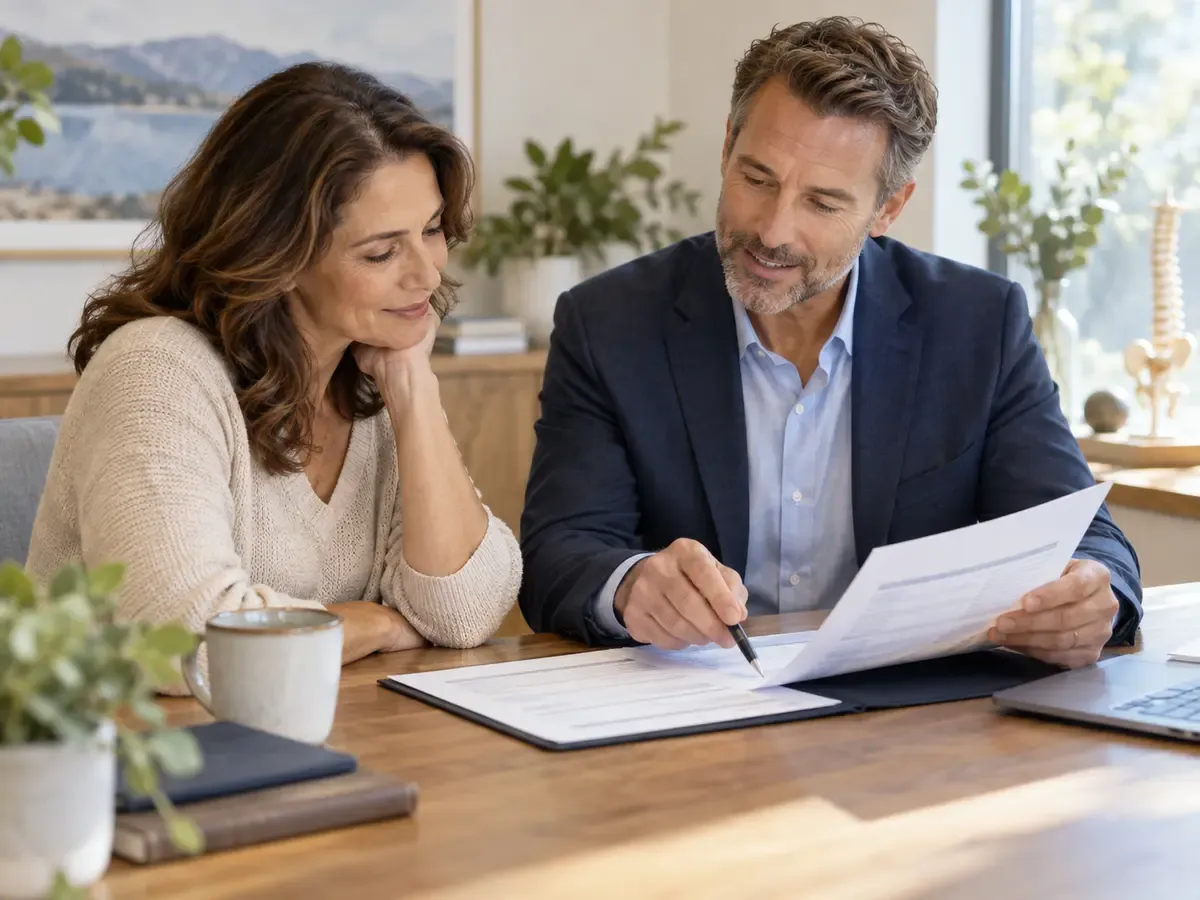 Patient and advisor reviewing a written quotation
