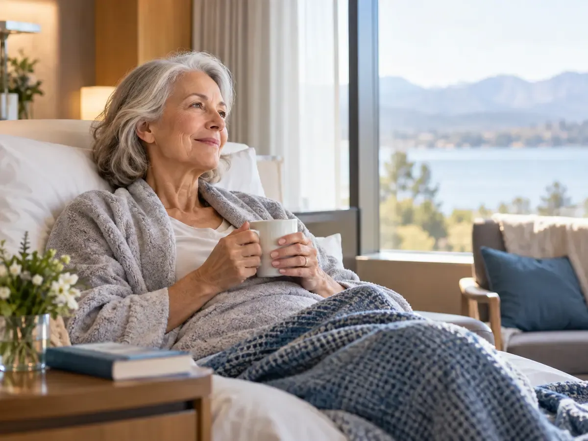Patient resting comfortably in a private recovery suite