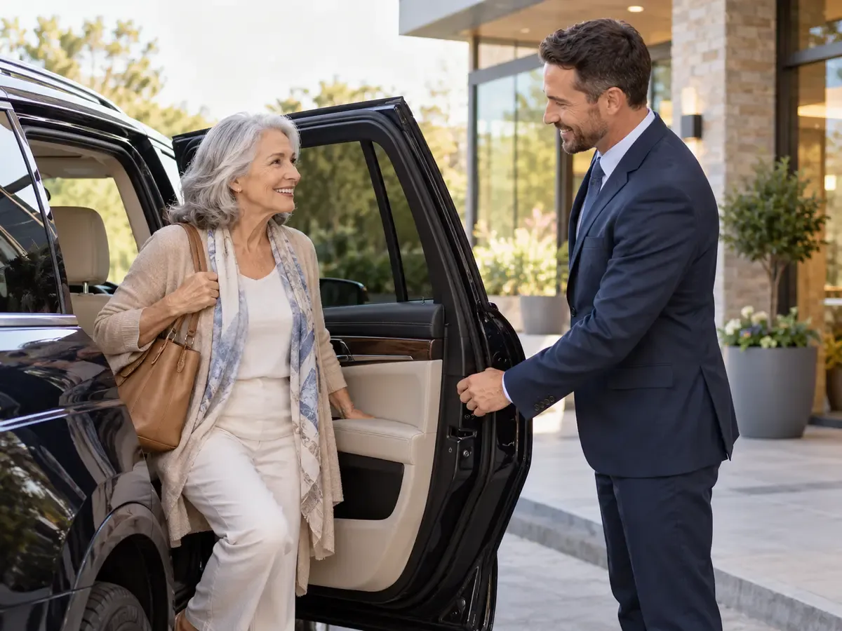 Patient being welcomed to private ground transportation